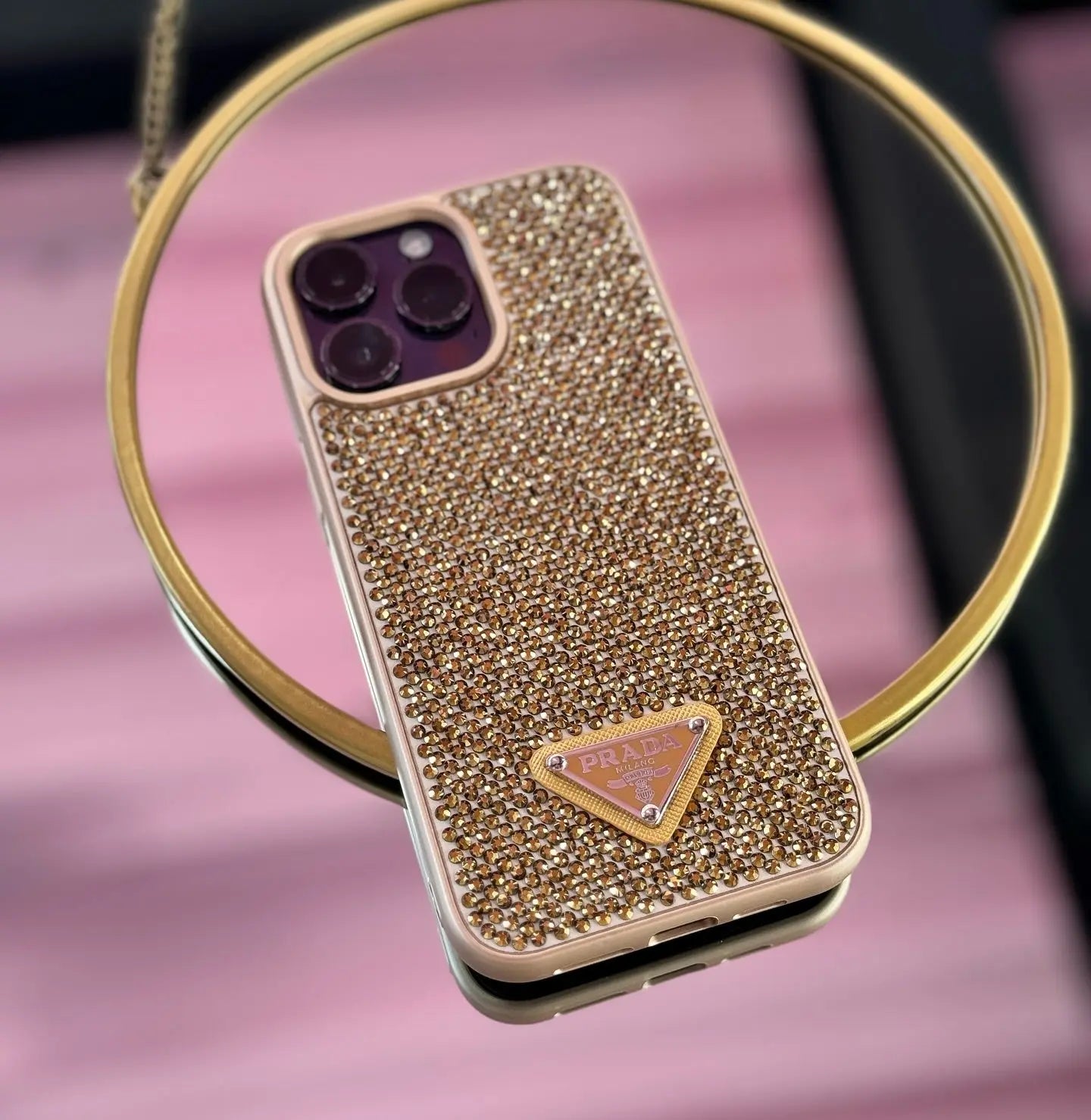 Gold Diamond Prada iPhone 17 Pro Max Case - SereneShop
