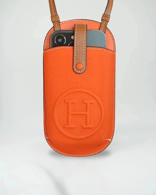 Le Pouch Orange Hermès iPhone 17 Pro Max Case Crossbody Strap - SereneShop