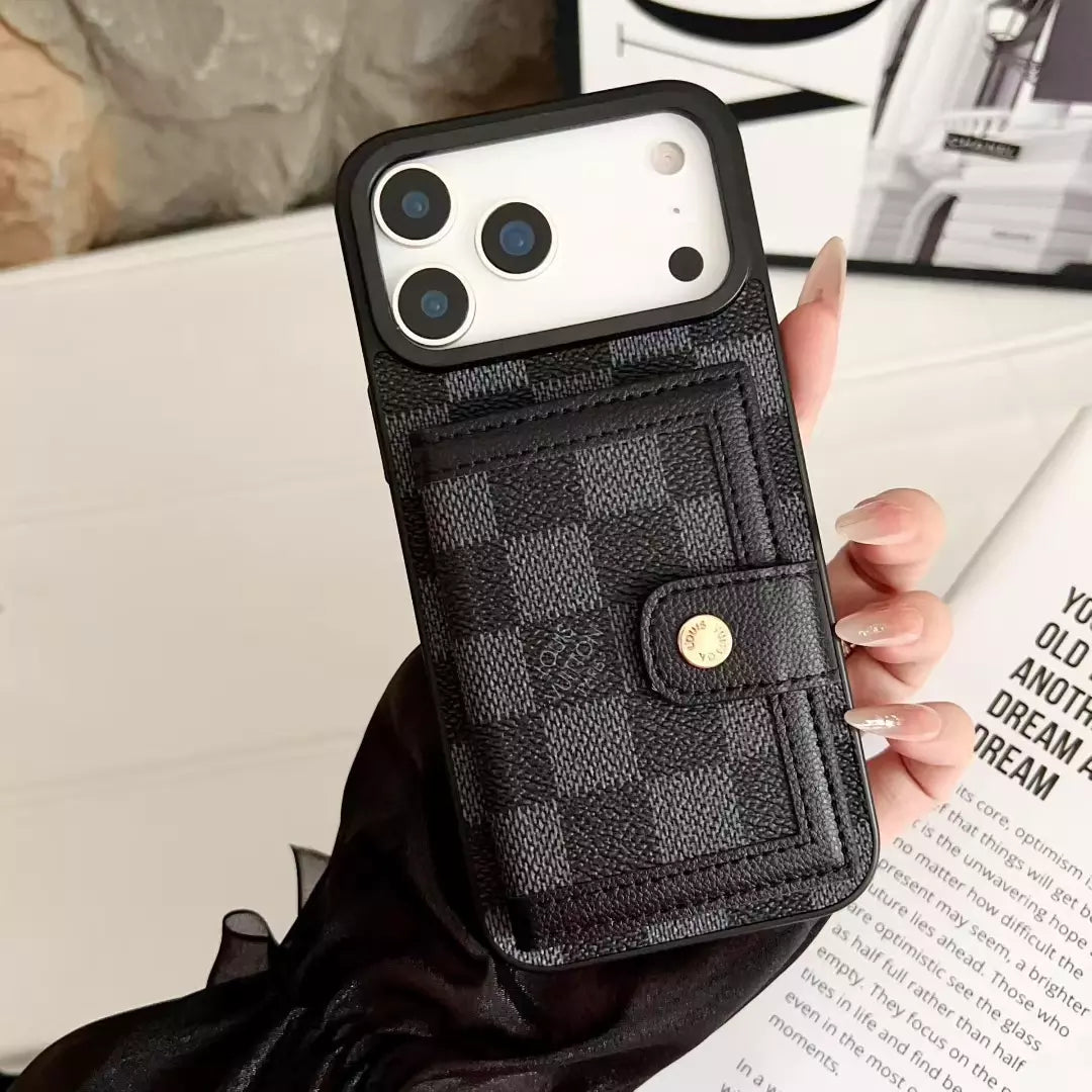 Louis Vuitton iPhone 17 Pro Max Case featuring the dark grey/black checkered Damier Graphite canvas SereneShop