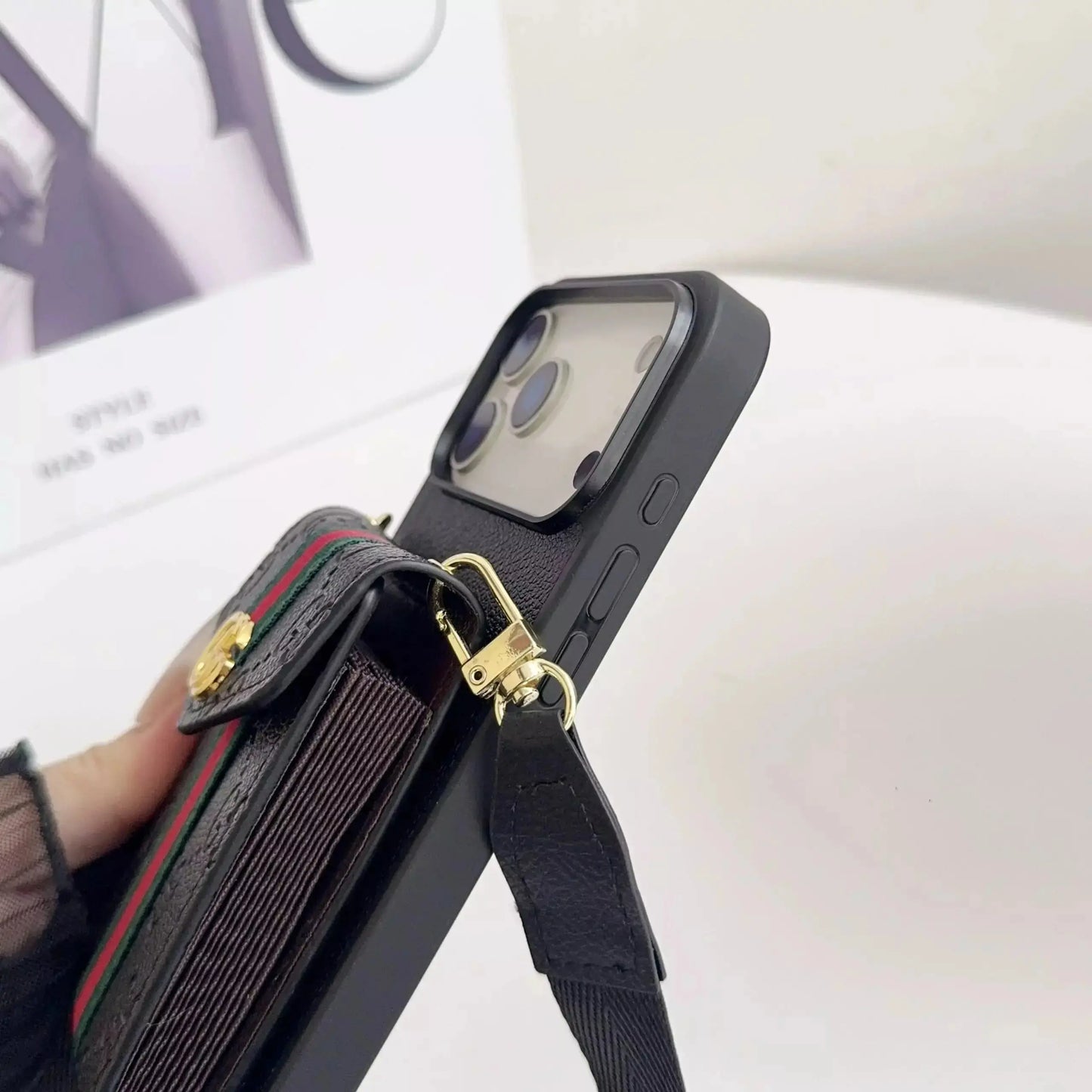 Black Louis Vuitton iPhone 17 Pro Max Case With Cardholder – Luxury LV iPhone 17 Pro with Strap SereneShop