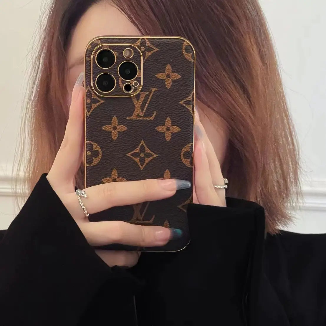 Louis Vuitton iPhone 17 Pro Max Case – Brown Monogram Leather Designer Cover - SereneShop