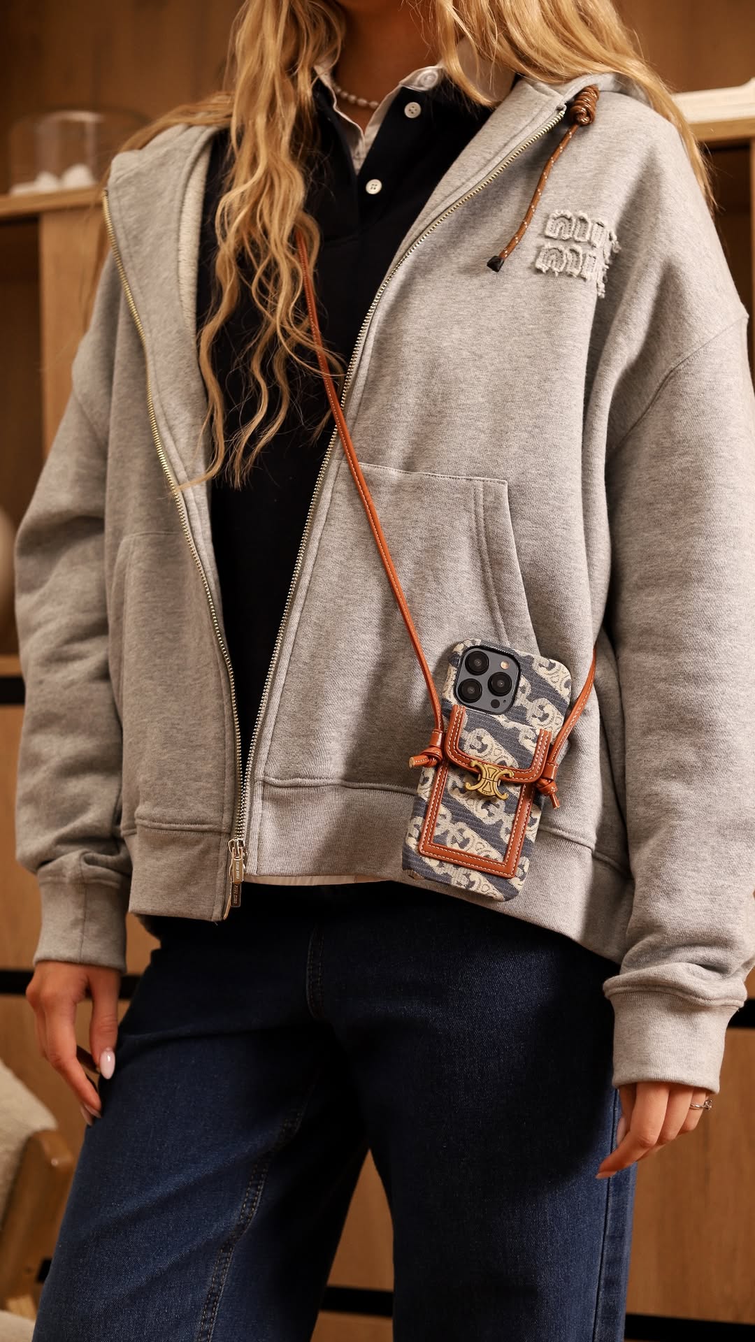 Lunéa Bleu – Celine-Inspired Denim Crossbody iPhone 16 Pro Max Case