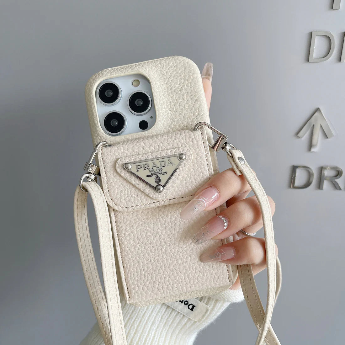 L'Ivoire Prada iPhone 16 Pro Max Case With Strap Crossbody