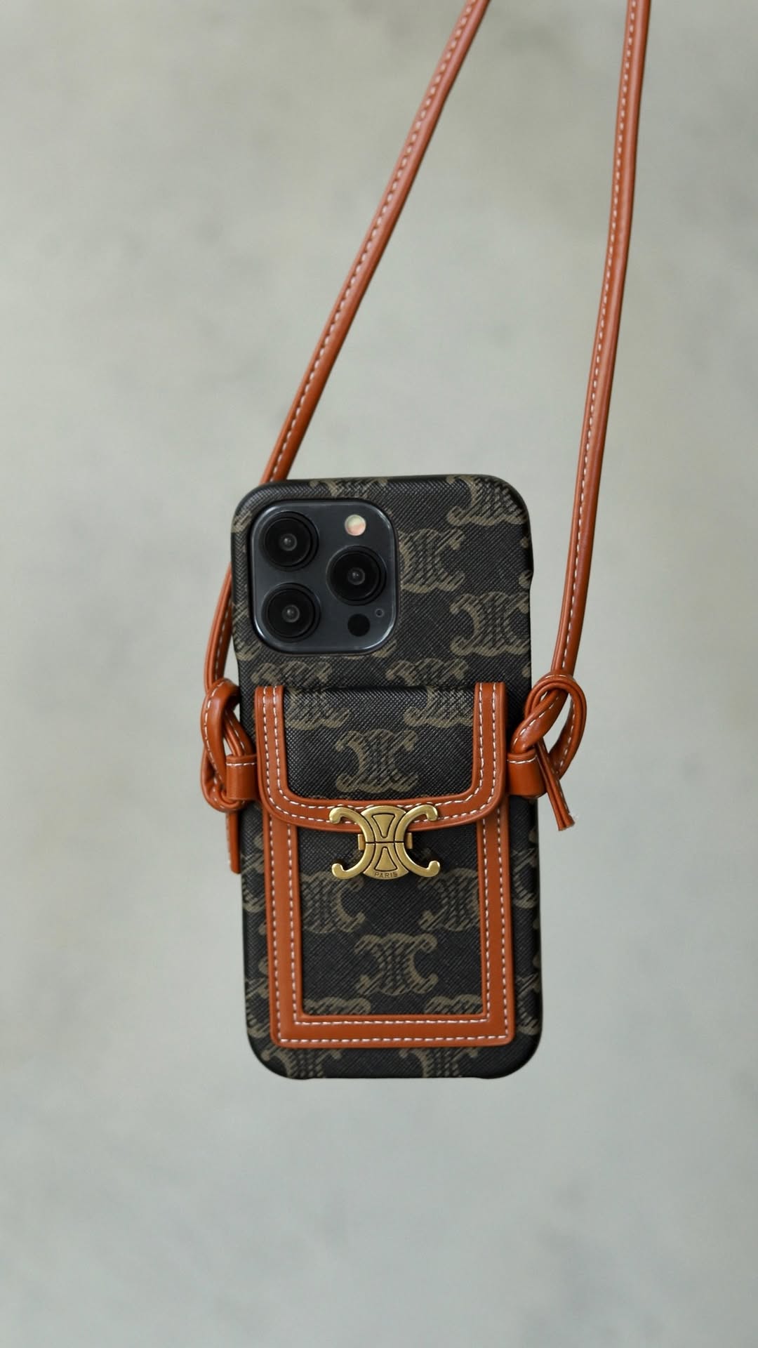 Lunéa Sombre – Celine-Inspired Monogram Crossbody iPhone 16 Pro Max Case