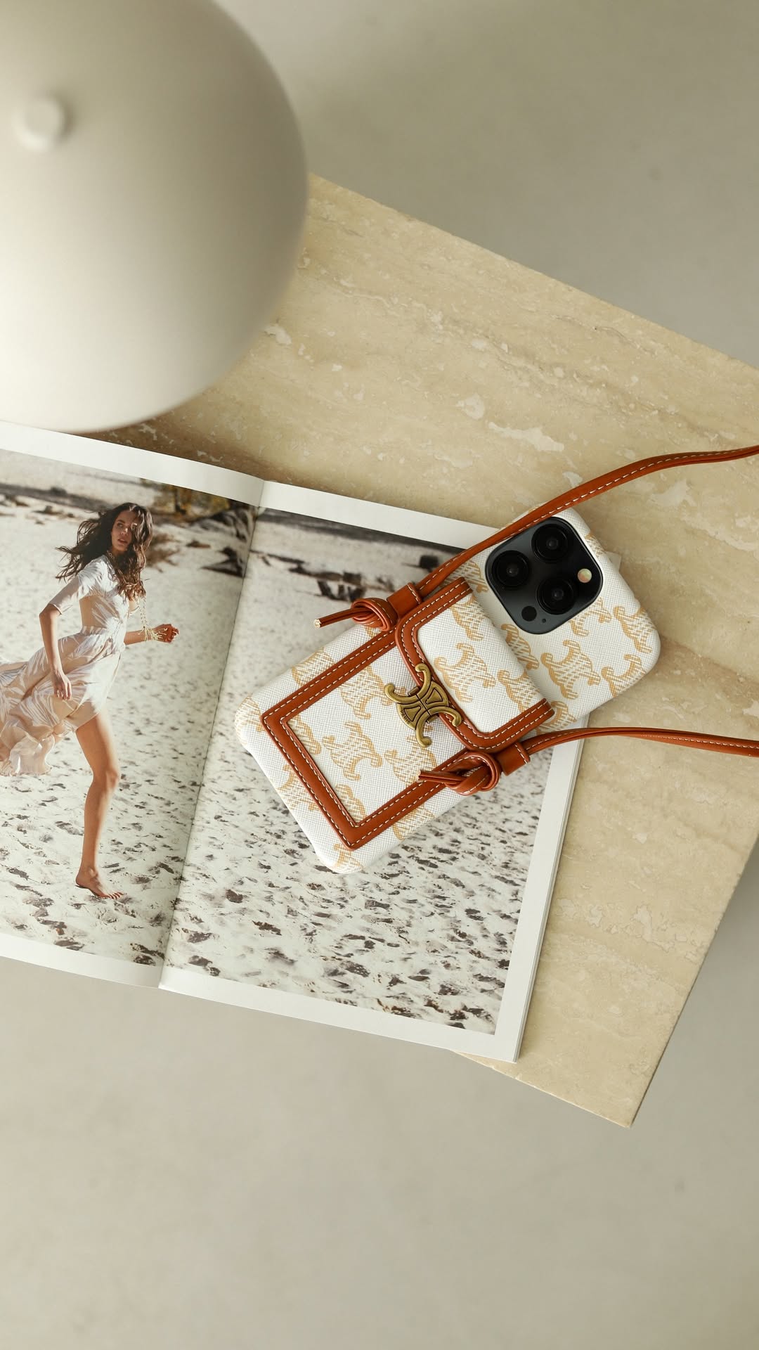 Solène – Celine-Inspired Ivory Crossbody iPhone 16 Pro Max Case