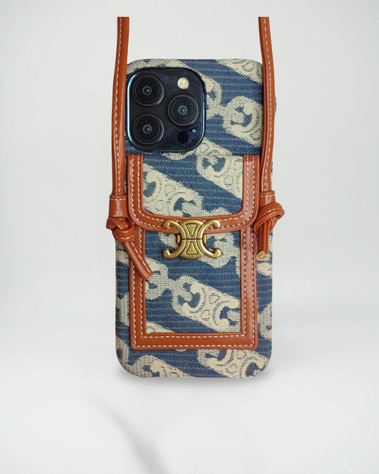 Lunéa Bleu – Celine-Inspired Denim Crossbody iPhone 16 Pro Max Case