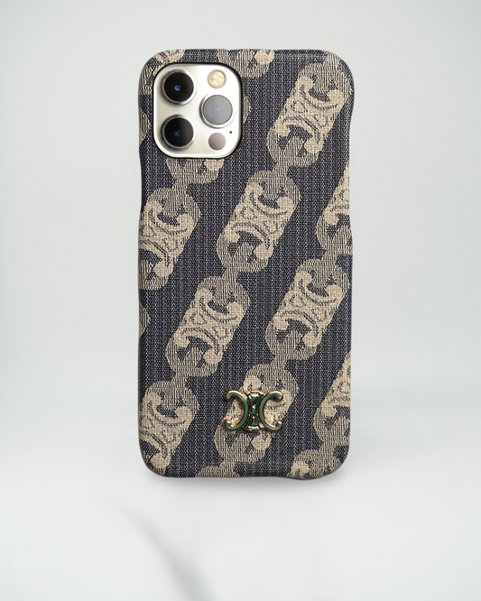 Denim Celine iPhone 16 Pro Max Case – Luxury Monogram Edition with Gold Logo