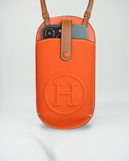 Le Pouch Orange Hermès iPhone 16 Pro Max Case Crossbody Strap