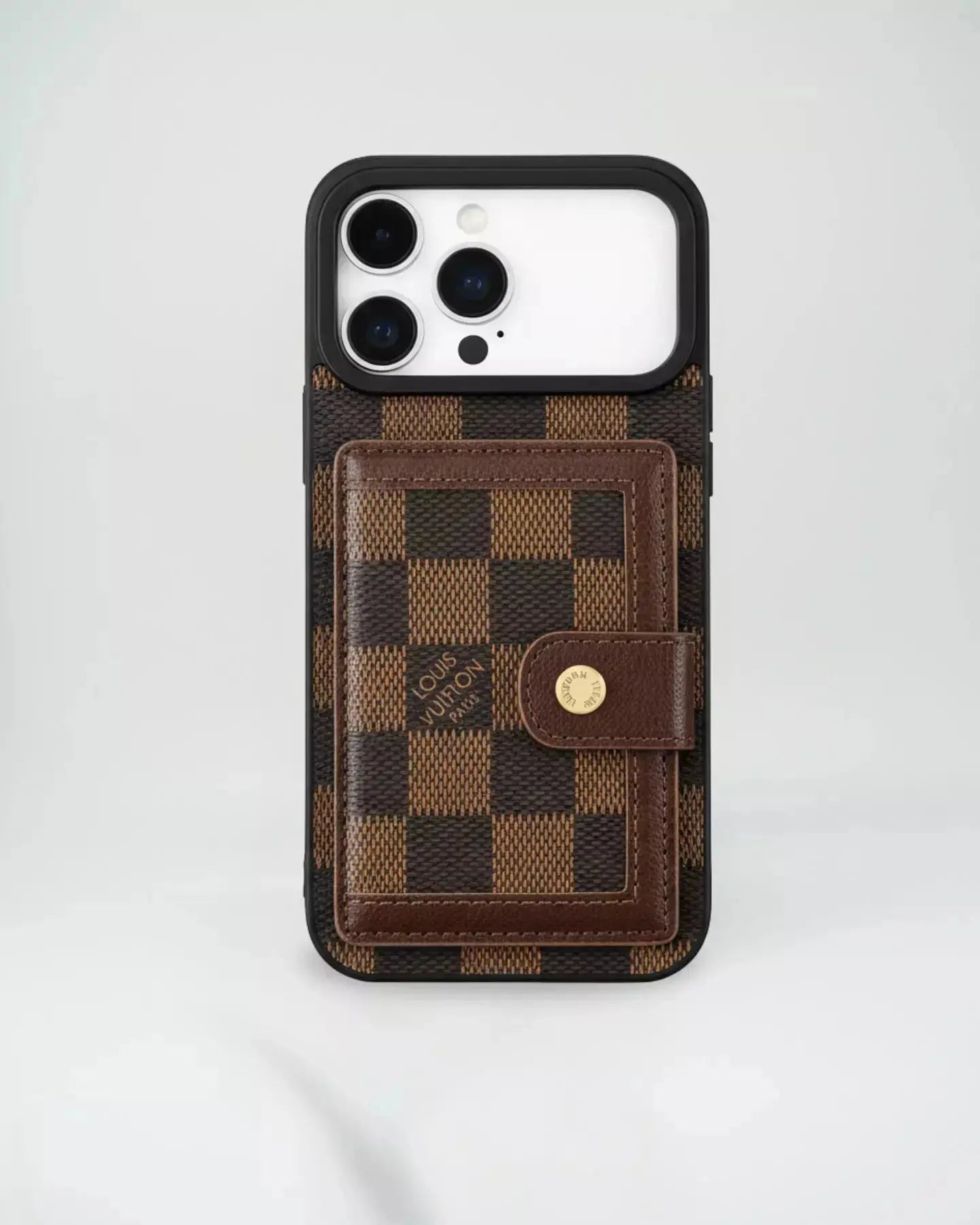 Louis Vuitton iPhone 17 Pro Max Case in the classic Monogram Canvas (deep brown with LV and floral accents) SereneShop