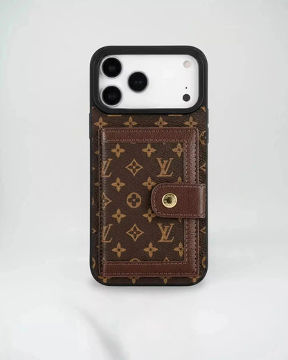 Louis Vuitton Damier Ebene Wallet Case for iPhone 17 Pro Max – Brown Checkered Card Holder, Luxury Protective Cover SereneShop
