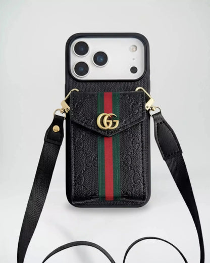 Louis Vuitton Monogram Empreinte Black Wallet Case with Strap for iPhone 17 Pro Max – Luxury Designer Card Holder, Crossbody Cover SereneShop