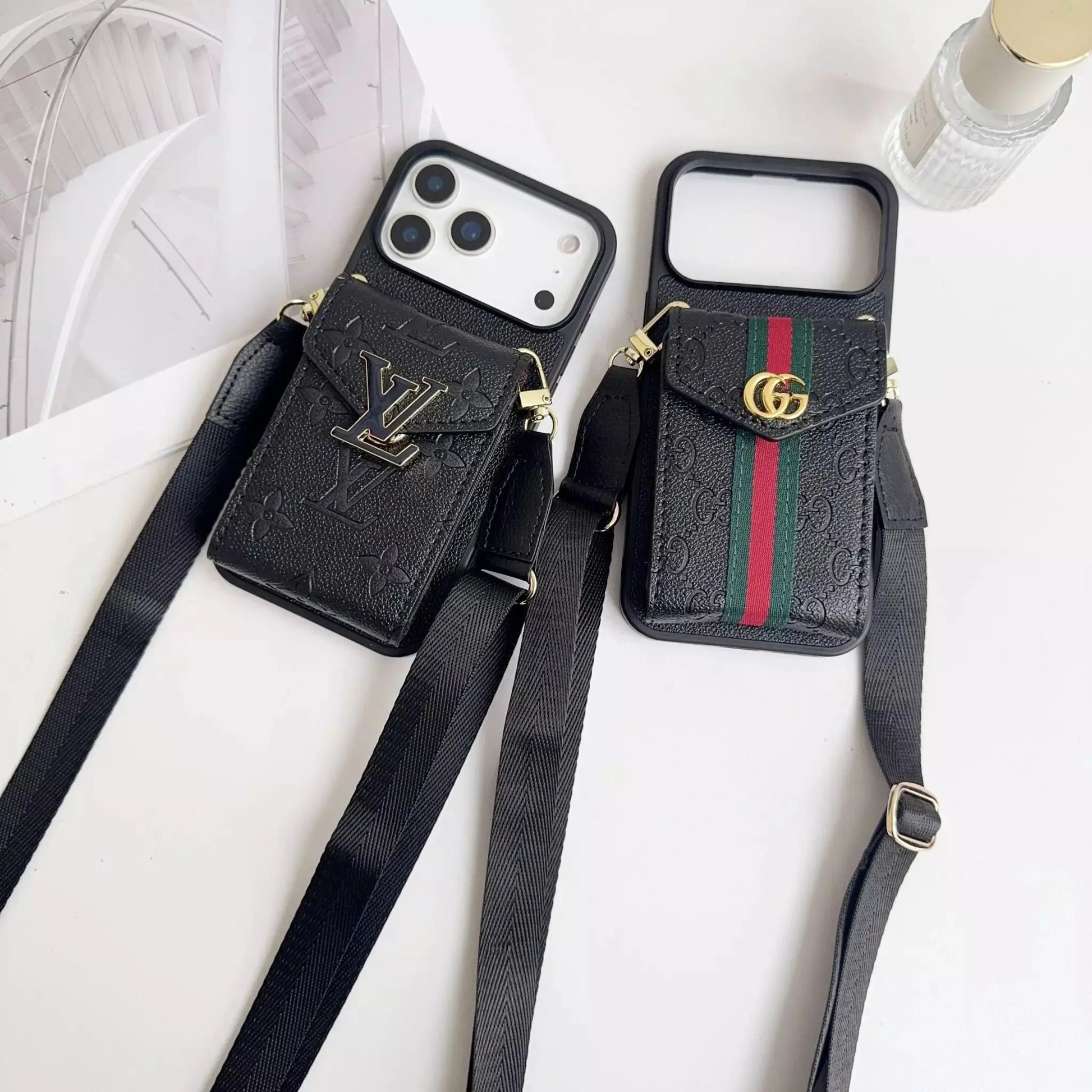 Louis Vuitton Monogram Empreinte Black Wallet Case with Strap for iPhone 17 Pro Max – Luxury Designer Card Holder, Crossbody Cover SereneShop