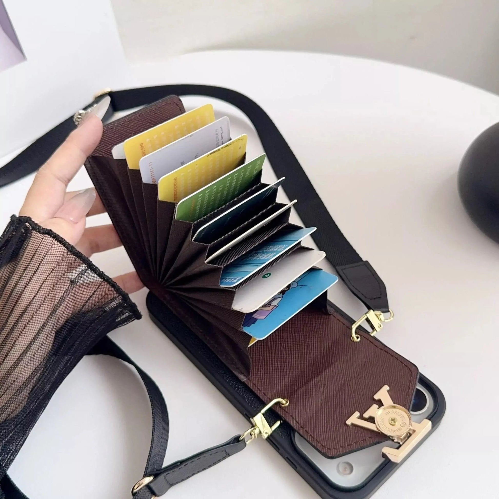 Louis Vuitton Monogram Empreinte Black Wallet Case with Strap for iPhone 17 Pro Max – Luxury Designer Card Holder, Crossbody Cover SereneShop