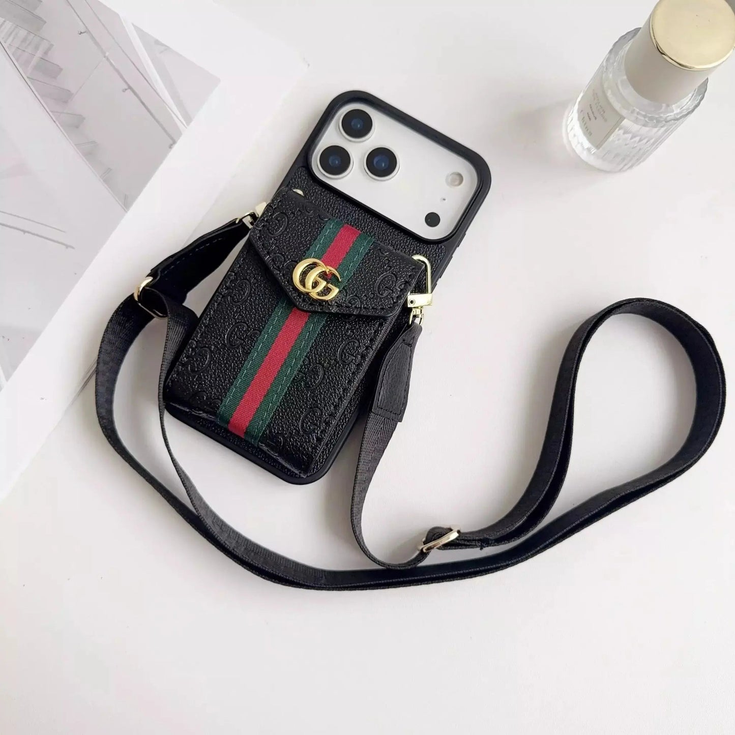 Louis Vuitton Monogram Empreinte Black Wallet Case with Strap for iPhone 17 Pro Max – Luxury Designer Card Holder, Crossbody Cover SereneShop