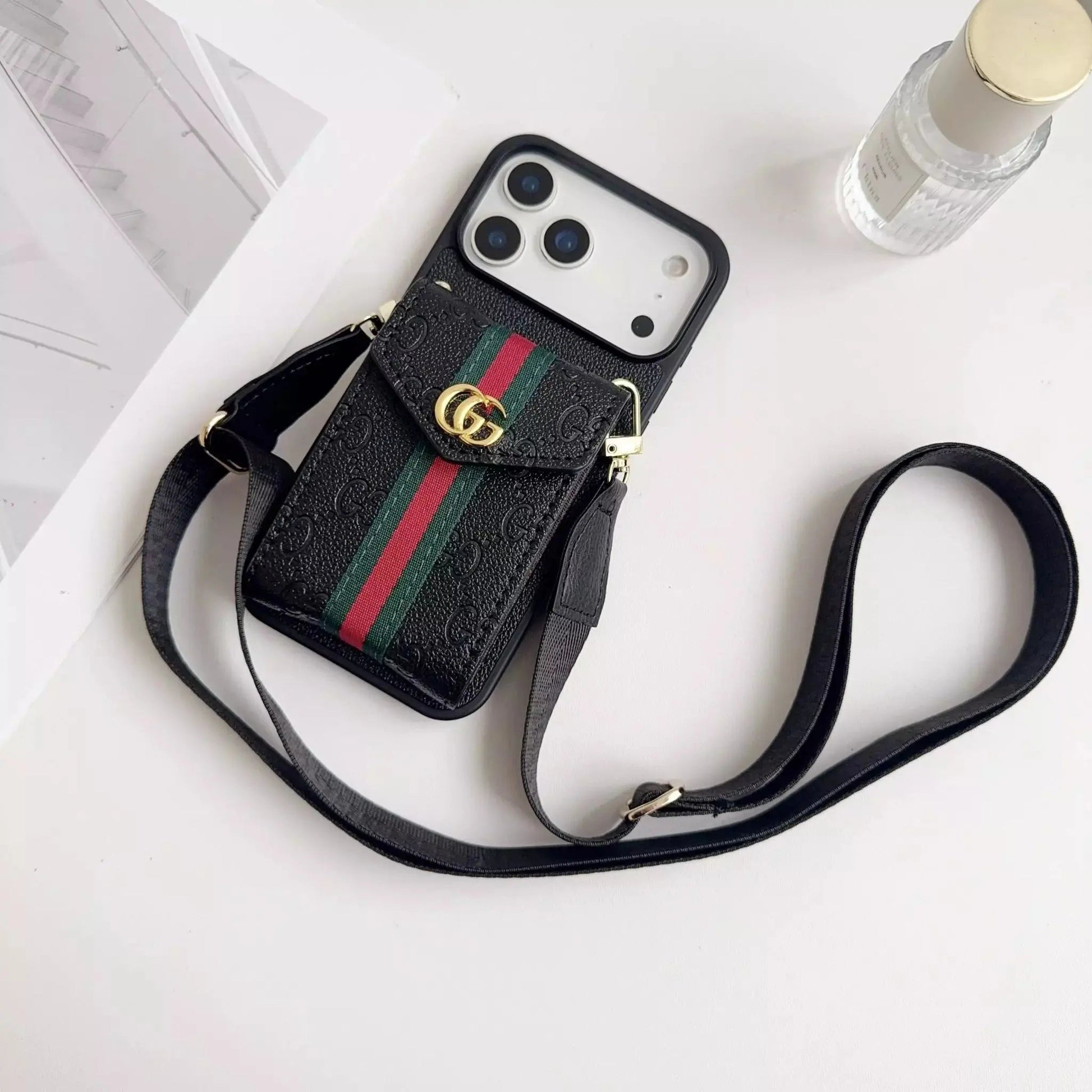 Louis Vuitton Monogram Empreinte Black Wallet Case with Strap for iPhone 17 Pro Max – Luxury Designer Card Holder, Crossbody Cover SereneShop
