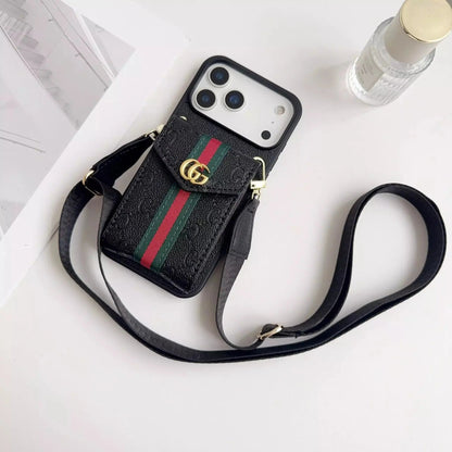 Louis Vuitton Monogram Empreinte Black Wallet Case with Strap for iPhone 17 Pro Max – Luxury Designer Card Holder, Crossbody Cover SereneShop