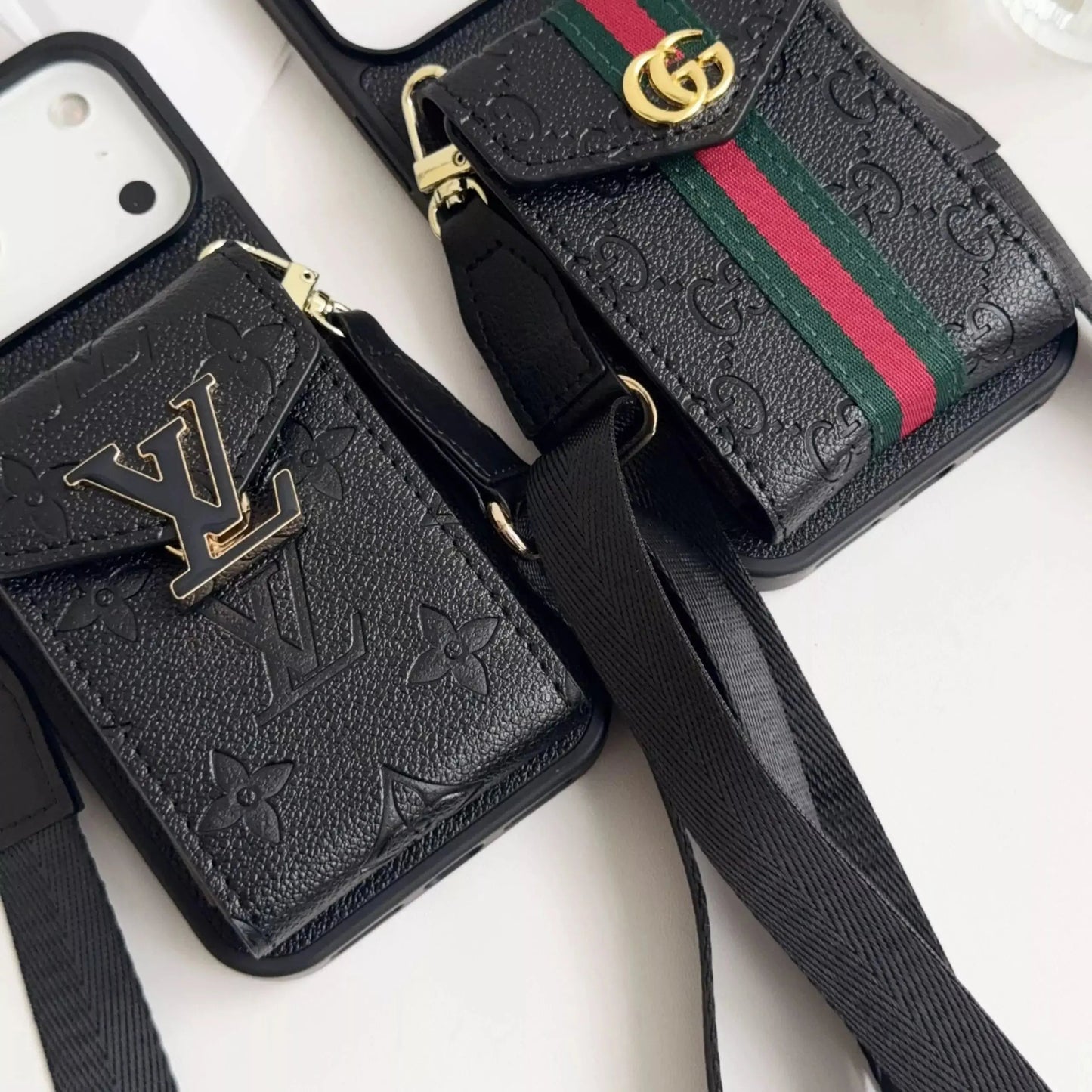 Louis Vuitton Monogram Empreinte Black Wallet Case with Strap for iPhone 17 Pro Max – Luxury Designer Card Holder, Crossbody Cover SereneShop