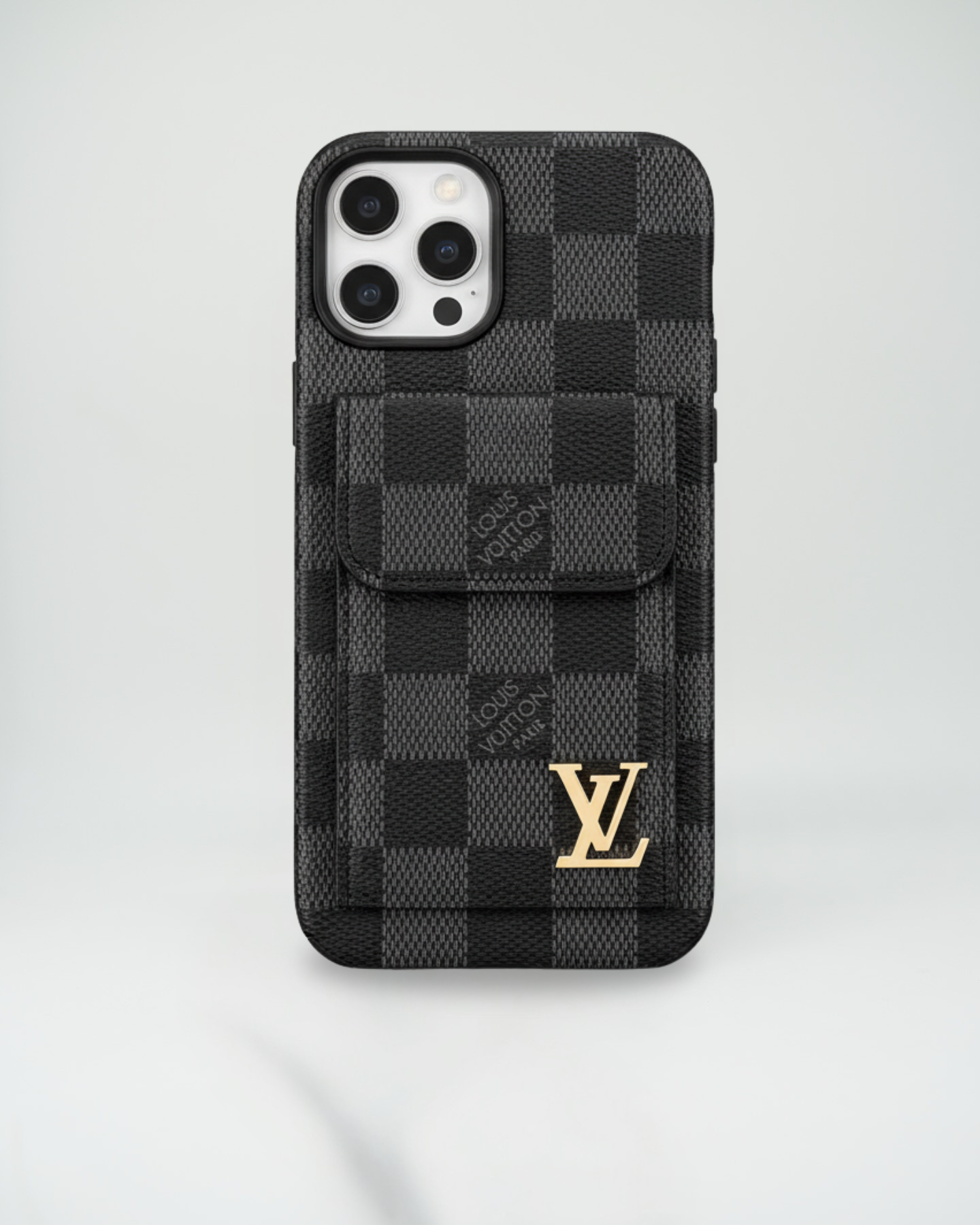 Dark Checkered Louis Vuitton iPhone 17 Pro Max Case CardHolder