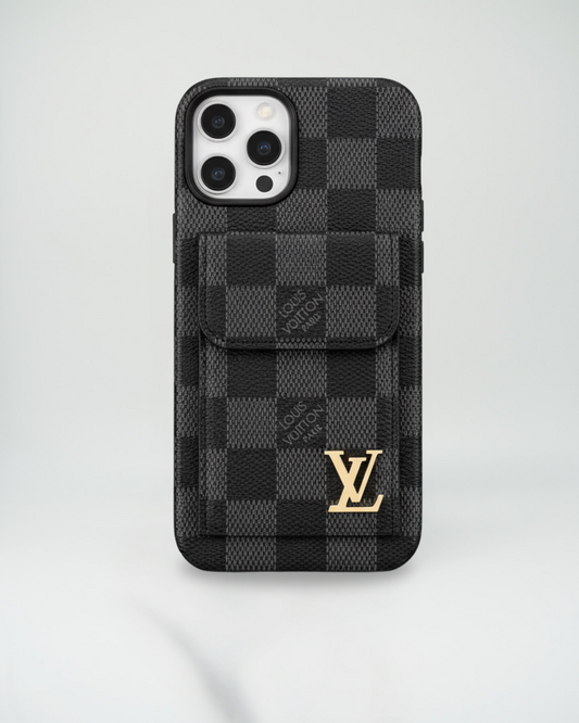 Dark Checkered Louis Vuitton iPhone 17 Pro Max Case CardHolder