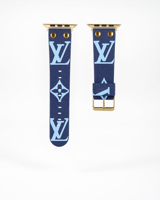 Louis Vuitton Apple Watch Band Blue Monogram With Gold