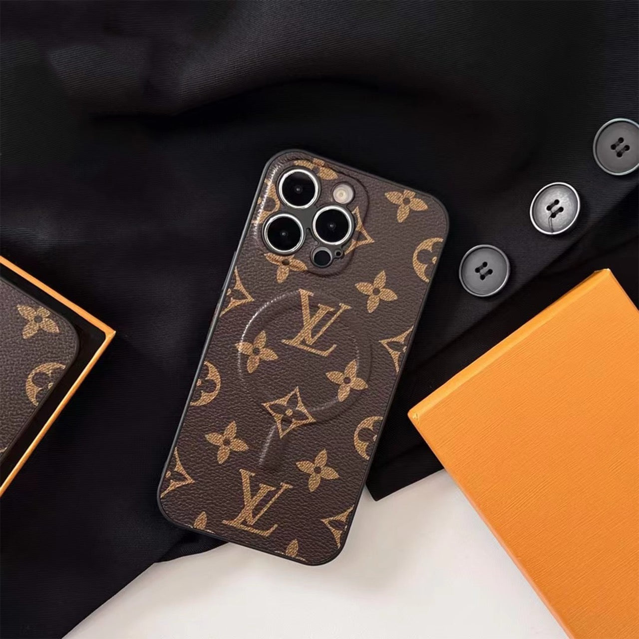 LV Leather iPhone 16 Pro Max MagSafe Case