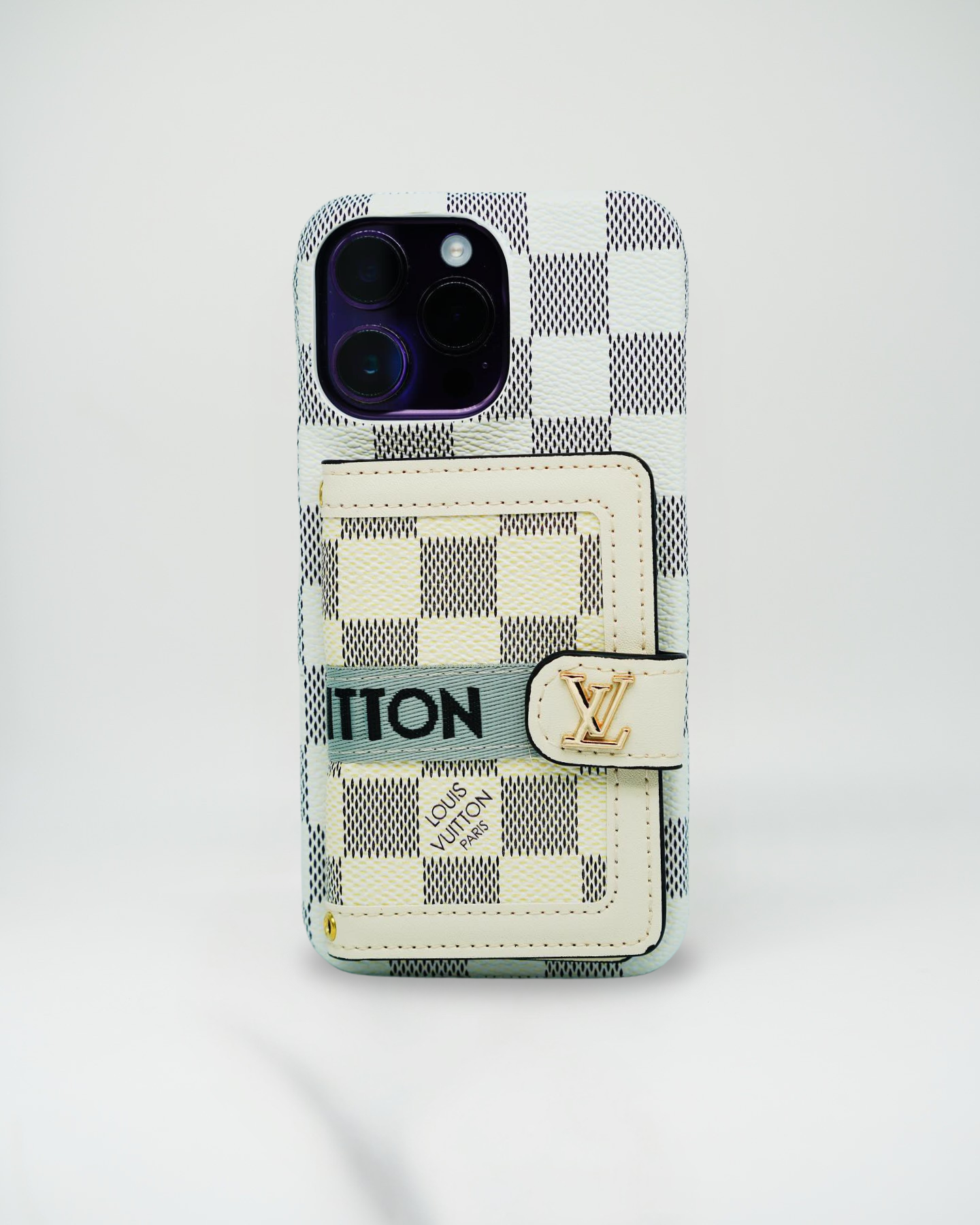 White LV iPhone Case Cardholder with Strap