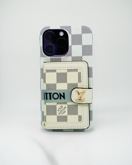 White LV iPhone Case Cardholder with Strap