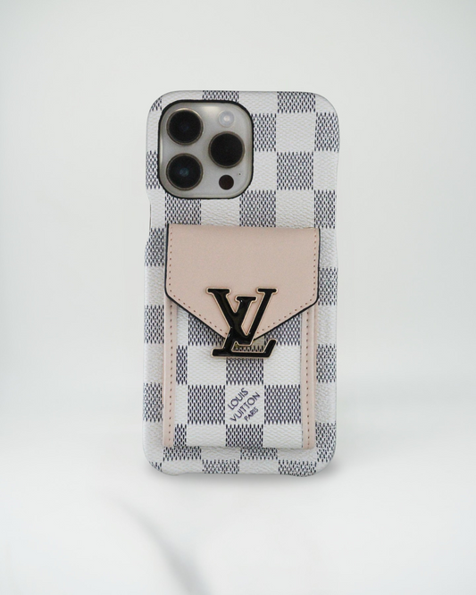 White LV iPhone Case Cardholder
