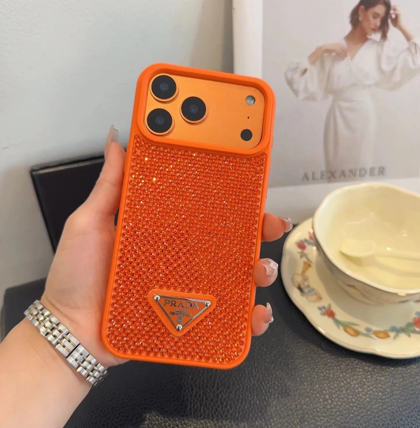 Crystal Orange Prada iPhone 17 Pro Max Case SereneShop