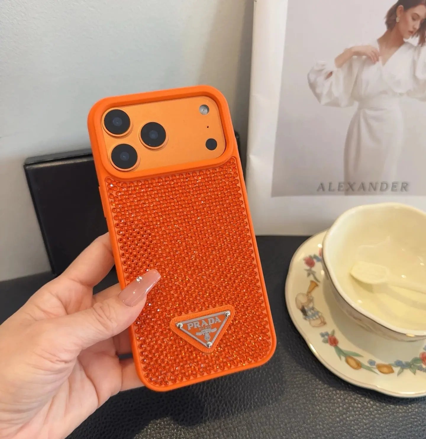 Crystal Orange Prada iPhone 17 Pro Max Case SereneShop