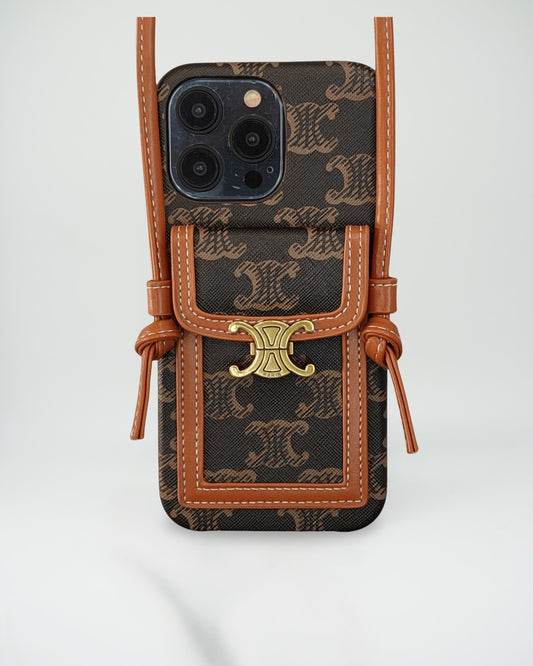 Lunéa Sombre – Celine-Inspired Monogram Crossbody iPhone 16 Pro Max Case