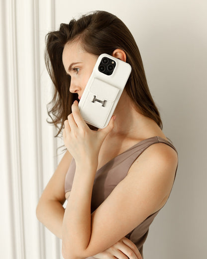 Le Blanc Hermès iPhone 16 Pro Max Case with Cardholder