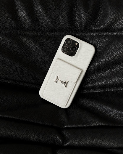 Le Blanc Hermès iPhone 16 Pro Max Case with Cardholder