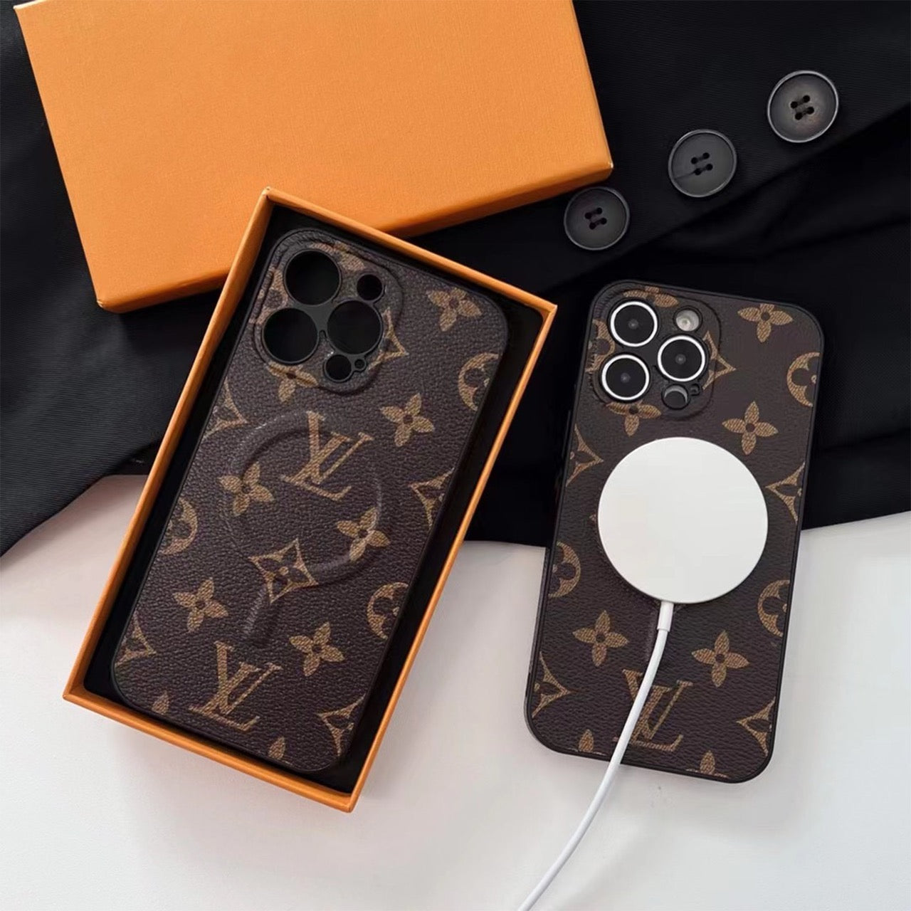 LV Leather iPhone 16 Pro Max MagSafe Case
